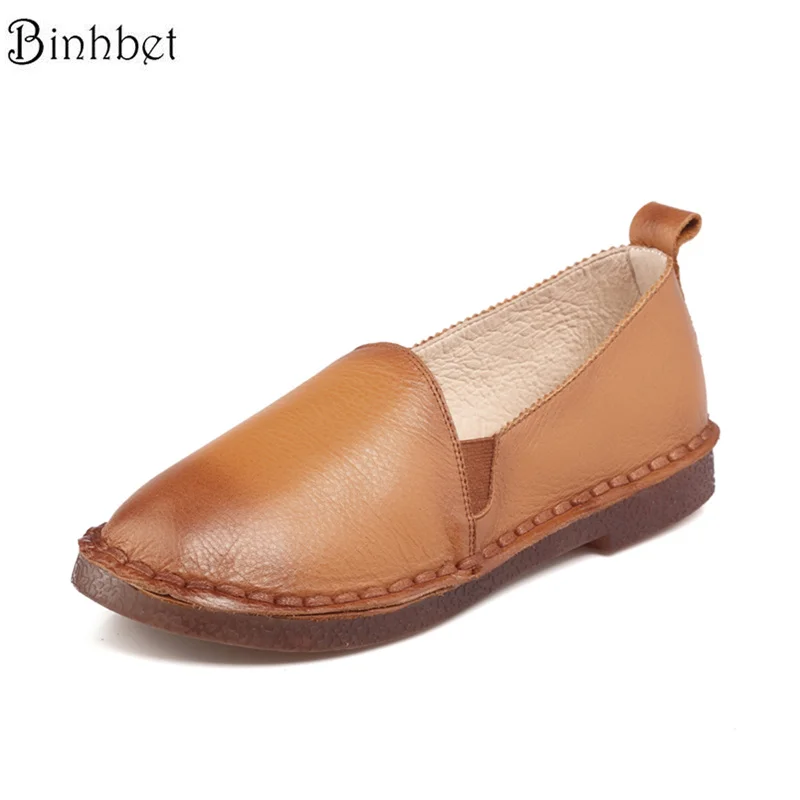 

Binhbet Genuine Leather Flat Shoe Pregnant Women Shoe Mother Driving Shoe Female Moccasins Women Flats Hand-Sewing Shoes
