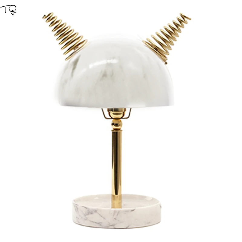 

Sheep Ox Horn Marble Base Led Nordic Table Lamp Bedside Bedroom Living Room Children's Room Post-modern Luxury Art Deocr Home