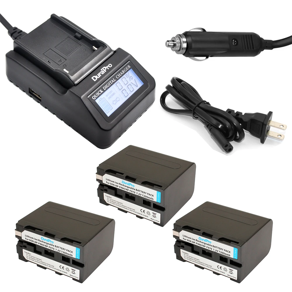 

3pcs 7200mAh NP-F960 NP-F970 NPF960 NP F970 Rechargeable Li-ion Battery+LCD Fast Charger for SONY HVR-HD1000 HVR-HD1000E HVR-V1J