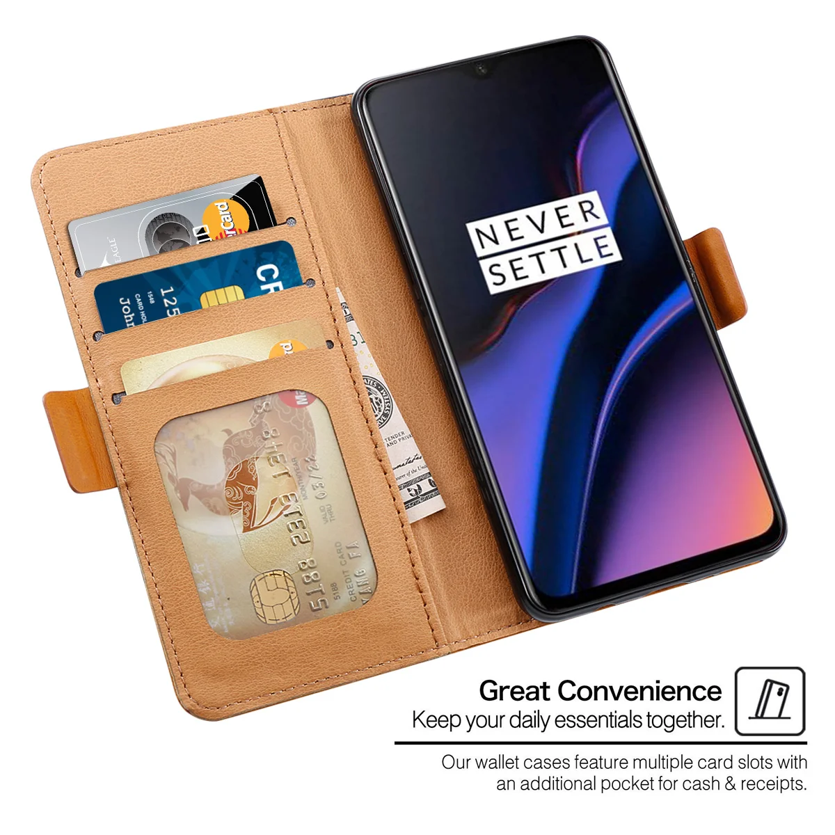 Флип-кейс из искусственной кожи для OnePlus 7 Pro, контрастный цвет, серия, чехол-бумажник с подставкой и держателями карт, защитный чехол
