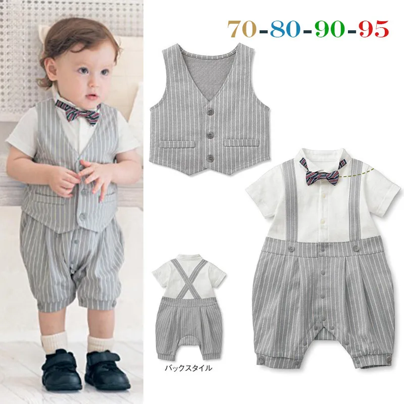 

2018 New Summer Baby Boy Clothing Sets Baby Kids Clothes Suit Children Short Sleeve Smart Outfit With Waistcoat &Tie