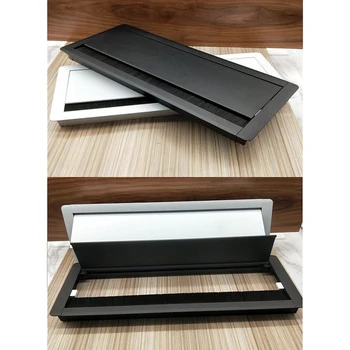 

W127*H300mm Rectangle Aluminum Table TV Cabinet Desk Wire Cable Tap Grommet Soft Quiet buffering Flap Cover Brush