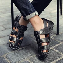 Г. Новые мужские сандалии из натуральной кожи Летняя обувь пляжная обувь мужские повседневные туфли дышащая мужская обувь, большие размеры 39-48