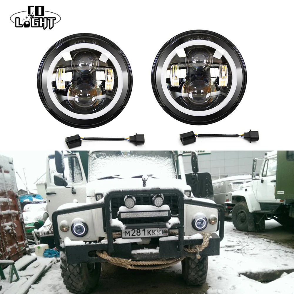CO LIGHT 7 Inch Led Headlight H4 H13 Round Shape 7 Headlights with Yellow Amber Angel