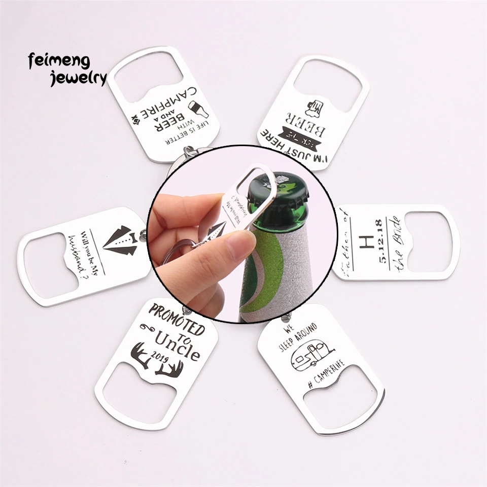 

Personalized Bottle Opener Custom Keychain Engrave Monogrammed Groomsmen best man father in law best friends Beer Bottle Opener