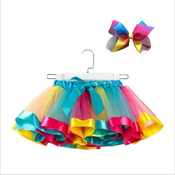 

Girls Skirts Bowknot Headwear Princess Tutu Skirt Rainbow Baby Girl Clothes Children Party Ball Gown Kids Skirts for Girls