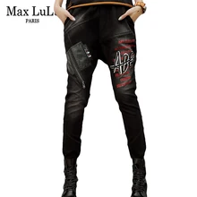 Max LuLu Роскошные корейские винтажные дамские панковские шаровары с 3d принтом женские черные джинсы Mujer Pantalon женские Стрейчевые джинсовые брюки