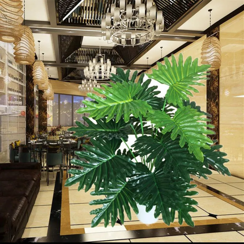 

50cm Latex Artificial Plant Taro Fake Tree Greenery Faux Plants Wedding Home Garden furniture Decor Green