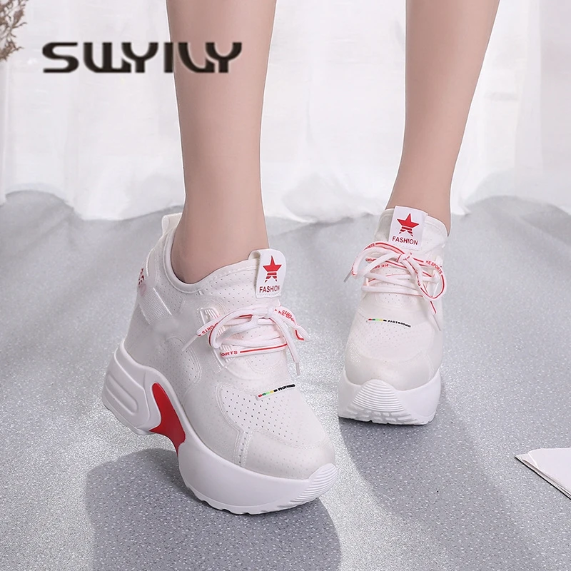 

SWYIVY Women's Sneakers Which Shoes Platform 2018 Summer Autumn Breathable Female Casual Shoes Comfort Wedge Sneakers Student