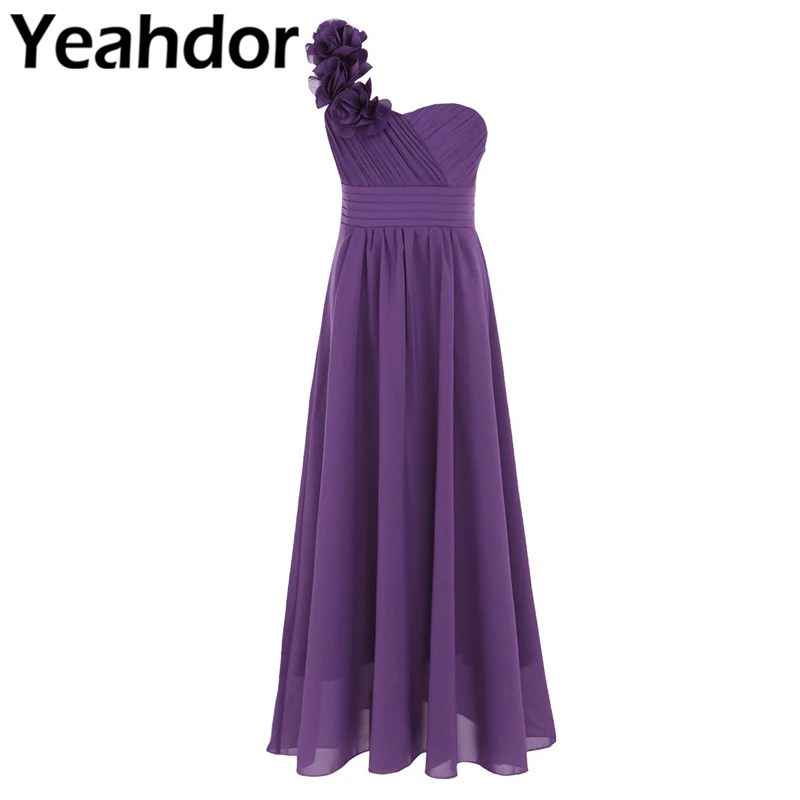 

Kids Girls Summer Chiffon One-shoulder Ruched Pleated High-waisted Flower Girl Dress Pageant Wedding Party Formal Dress Vestidos
