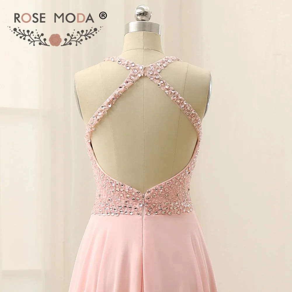 Роза Moda светло-розовый платье для выпускного вечера пол Длина вечернее платье для выпускного вечера es сильно бисера Топ крест накрест