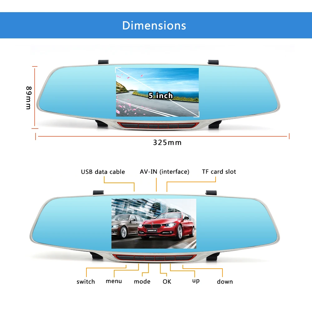 Junsun H320 автомобиля Камера рекордер зеркало регистратор 5 &quotIPS с ADAS LDWS Full HD 1080 P