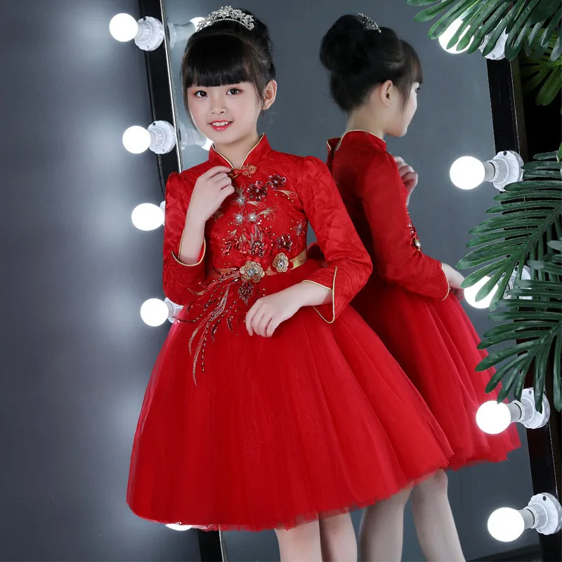 Платье для девочек зимняя одежда китайский стиль Cheongsam длинное вечернее