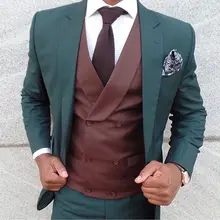 Свадебный костюм мужской темно-зеленый Свадебный Выпускной ужин костюмы для мужчин коричневый жилет жениха смокинги(куртка+ брюки+ жилет) Хо мужчин s terno