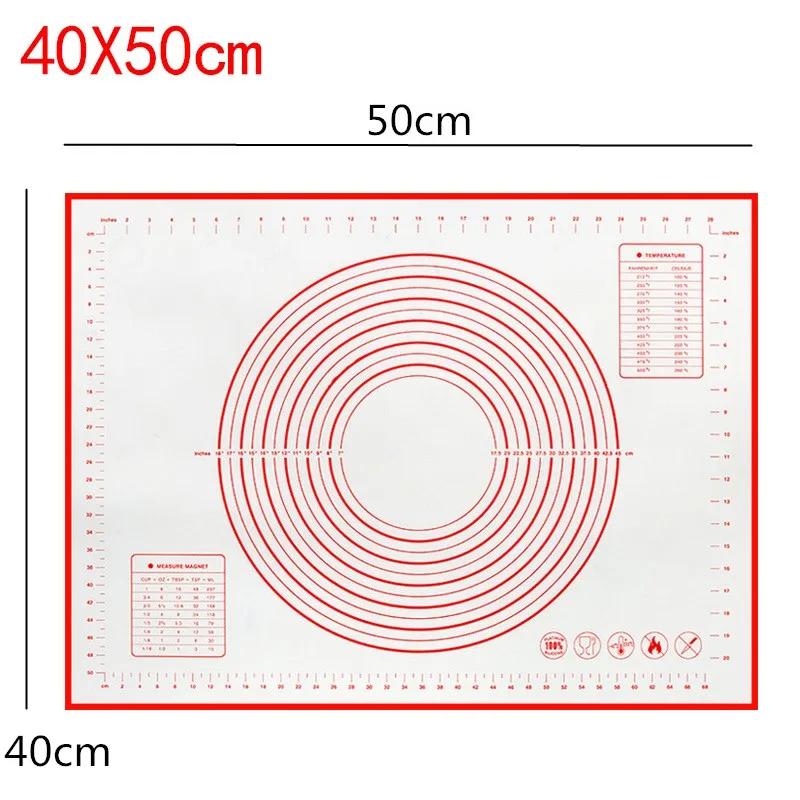 Hifuar силиконовый коврик для выпечки со шкалой прокатки теста коврик для замеса теста антипригарный Кондитерская печь лайнер формы для выпечки 60*40/40*30 см - Цвет: 40x50cm red