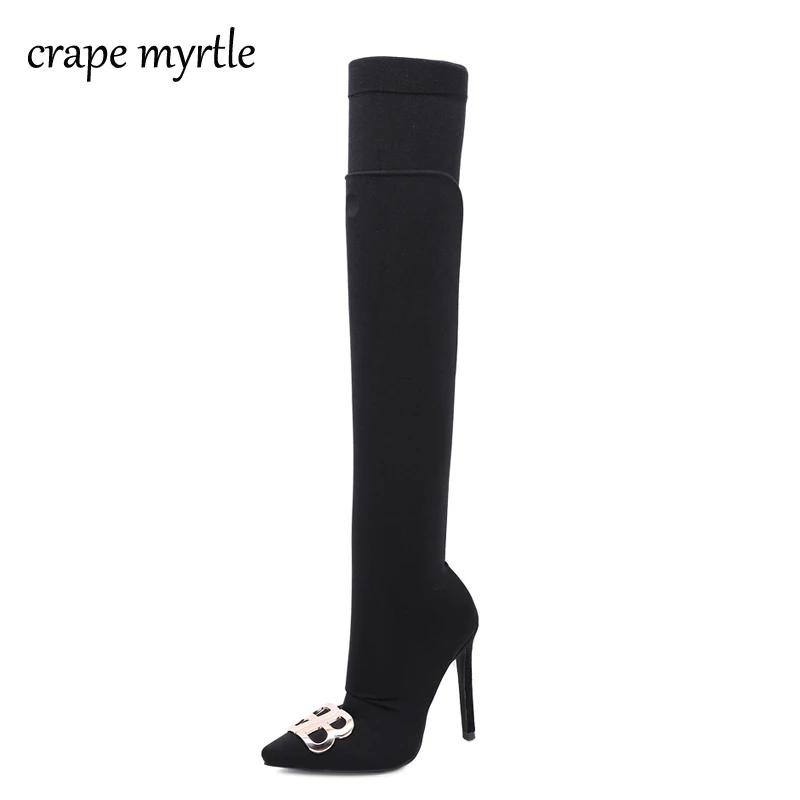 

socking boots Autumn women Spring fall boots platform high heels pointed toe pumps Over The Knee Boots High Heels shoes YMA537