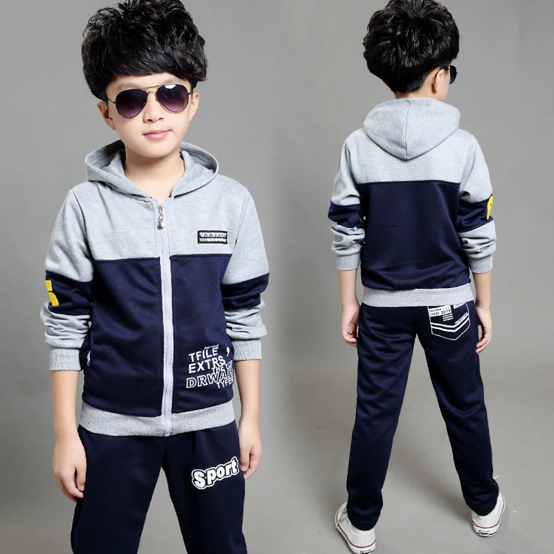 

2018 Spring Autumn Boys Spliced Sports Suit Children's Clothing Set Male Kids Leisure Hooded Coat + Pants 2 Pcs Tracksuit G749