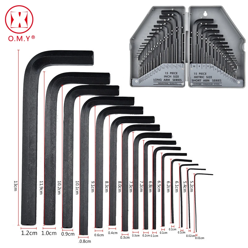 

30pcs Universal Allen Key Inch and Metric wrench L shape inner Hex spanner set