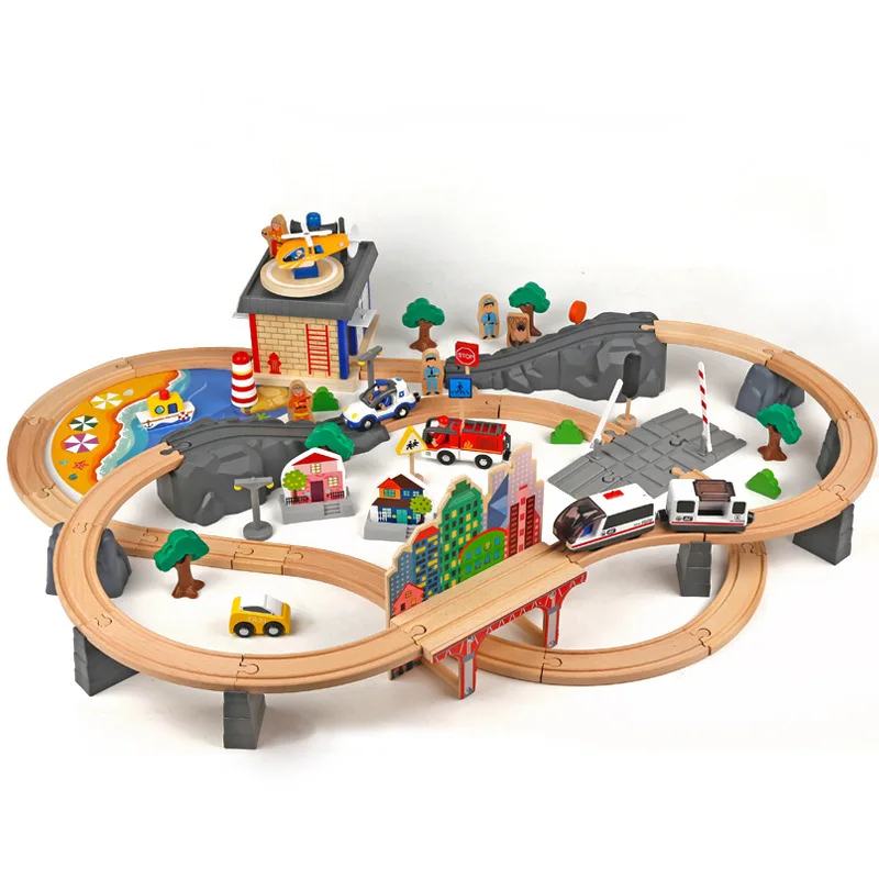 92 шт./компл. деревянный набор железнодорожных поездов Стандартный Электронный Поезд голова трек игрушки для детей подарок на день рождения