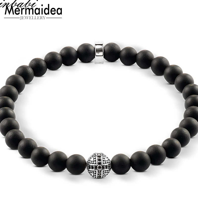 

Hero Zirconia Pave Cross Beads Black Obsidian Heart Matted Bracelet Rebel 8mm 925 Sterling Silver Jewelry For Men