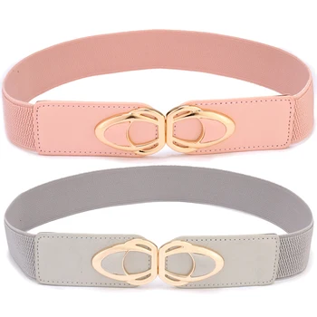

Women Elastic Stretch Belts Fashion Skinny Cinch Dress Belt Gold Metal Buckle 2 Pack women belt plus size