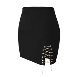 Женская Офисная Женская однотонная черная юбка-карандаш на шнуровке выше колена мини-юбки боковые Бандаж с вырезами для девочек Ol Work