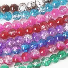 40-100 pces 4 6 8 10mm duplo colorido crackle grânulos de vidro redondo solto espaçador grânulos para fazer jóias diy charme pulseira