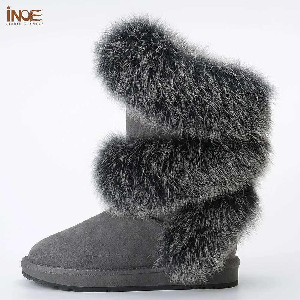INOE/Роскошные модные женские зимние сапоги из мягкой лисьего меха зимняя обувь