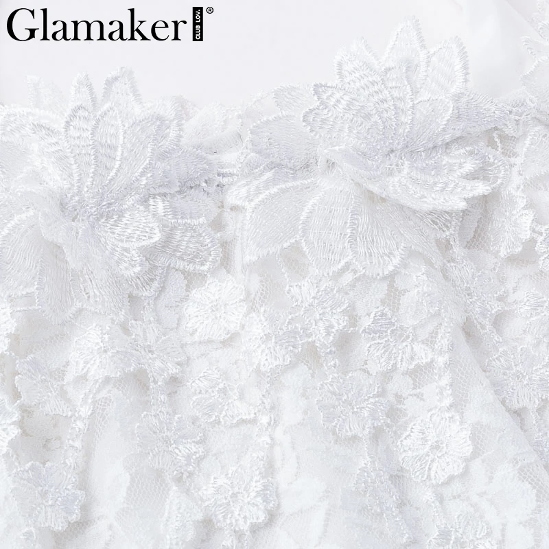 Glamake White lace halter bodycon dress Women off shoulder long sleeve sexy dress Elegant autumn party vintage mini dress winter