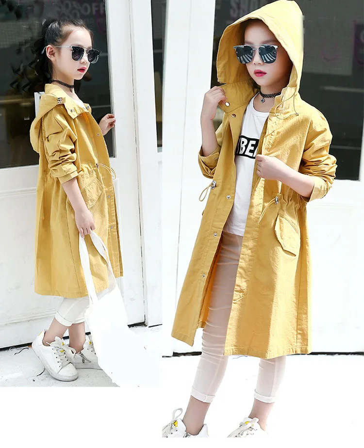 2 colors hooded long jackets for girls outerwear & coats clothing children long sleeve pockets kids trench coat autumn 2017 tops 4 5 6 7 8 9 10 11 12 13 14 15 16 Years old little big girls pink khaki long hooded coats clothes (9)