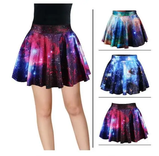 

3D Print Galaxy Skirt Women High-Waisted Cratieve Cluster Space Galaxy Mini Skirts Cotton Elastic Skirts 2016 Hot Korea Europe
