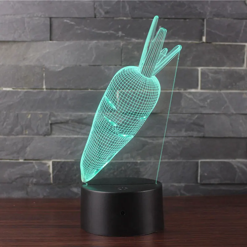 Морковная тема 3D светодиодный лампа светодиодный ночник 7 цветов Изменение сенсорного настроения лампа Рождественский подарок Dropshippping