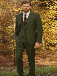 Зеленый твидовый костюм Для мужчин Пользовательские Для мужчин классический элегантный костюм смокинг для жениха Нарядные Костюмы для