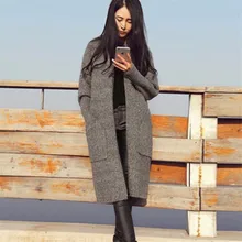2016 Sweaters Women Fashion Solid Knit Cardigans Sweater Ladies Long Knitted Sweaters Skirted Outwear Coat Gray Camel Color