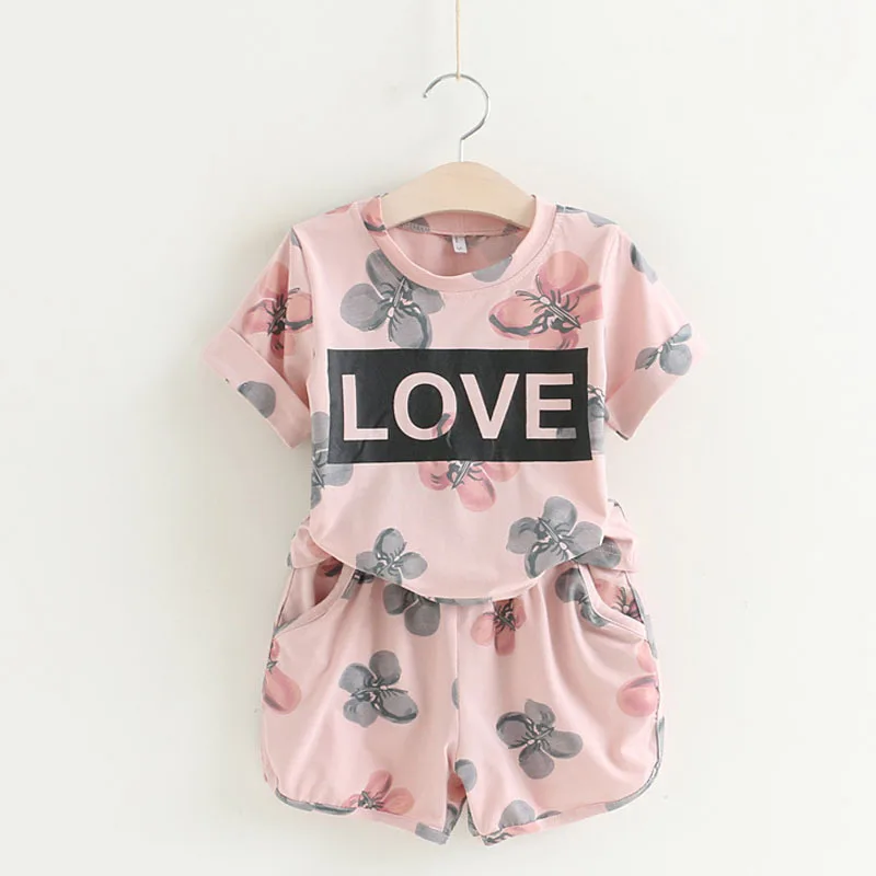 

Girls Clothing Sets 2019 Summer Cotton Love T-shirt + Shorts 2 pcs Children Sets Casual Fashion Girls Clothes Outfits