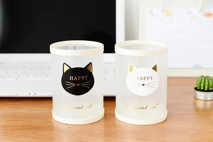 1 Pcs Kawaii Round Animal Cat Dog Number Starry Sky Office Desk PP Pen Holders Pencil Container Storage Organizer Stationery