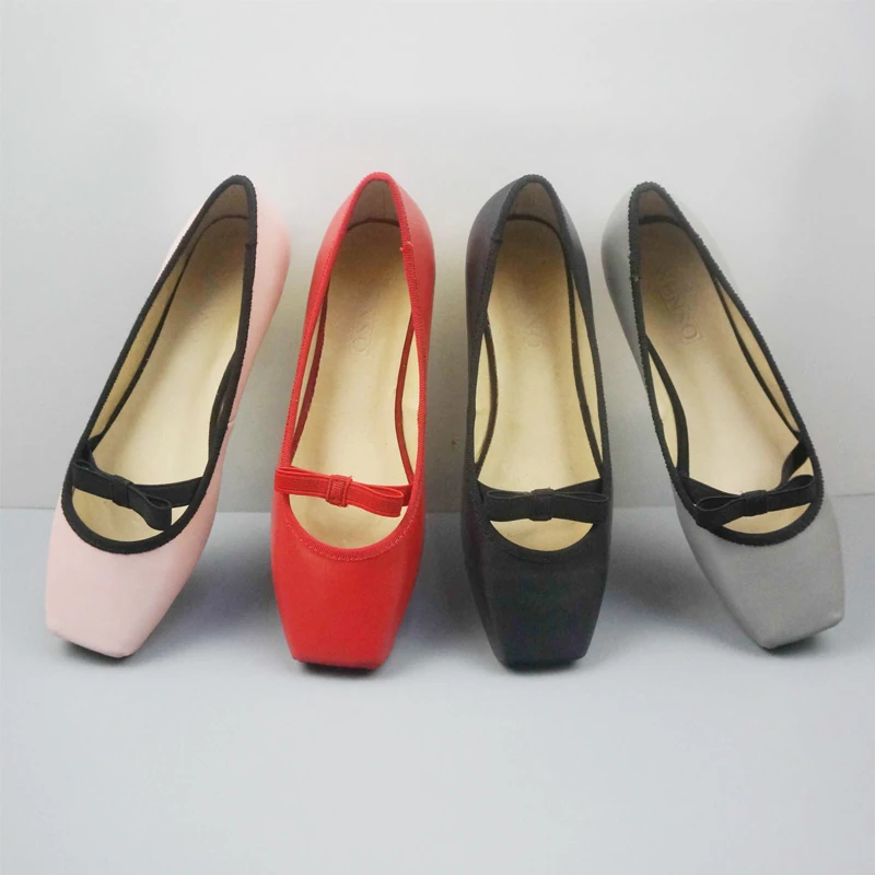 

2017 Fashion Slip on Brand Spring Shoes Sweet Bowtie Ballet Flats Square Toe Genuine Leather Elegant Shallow Casual Women Shoes