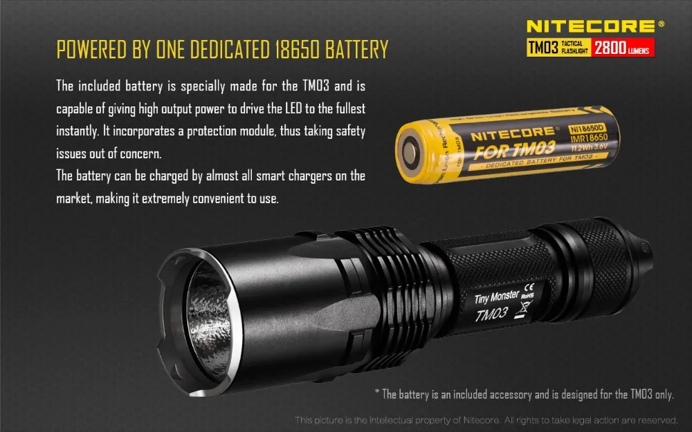 NITECORE TM03 4x CREE XHP70 светодиодный тактический фонарь 2800LM Перезаряжаемый 18650 аккумулятор охотничий прожектор