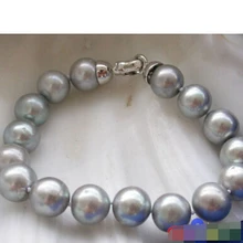 AA++ " 12 мм КРУГЛЫЙ СЕРЫЙ БРАСЛЕТ ПЕРЛЫ ПРЕСНОЙ ВОДЫ p2136Noble стиль Природный Изысканные jewe Быстрая