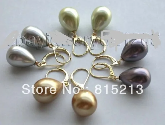 

wb00309 wholesale 4pairs Natural 12x17mm Drip Shell Pearl Earrings 14KGP