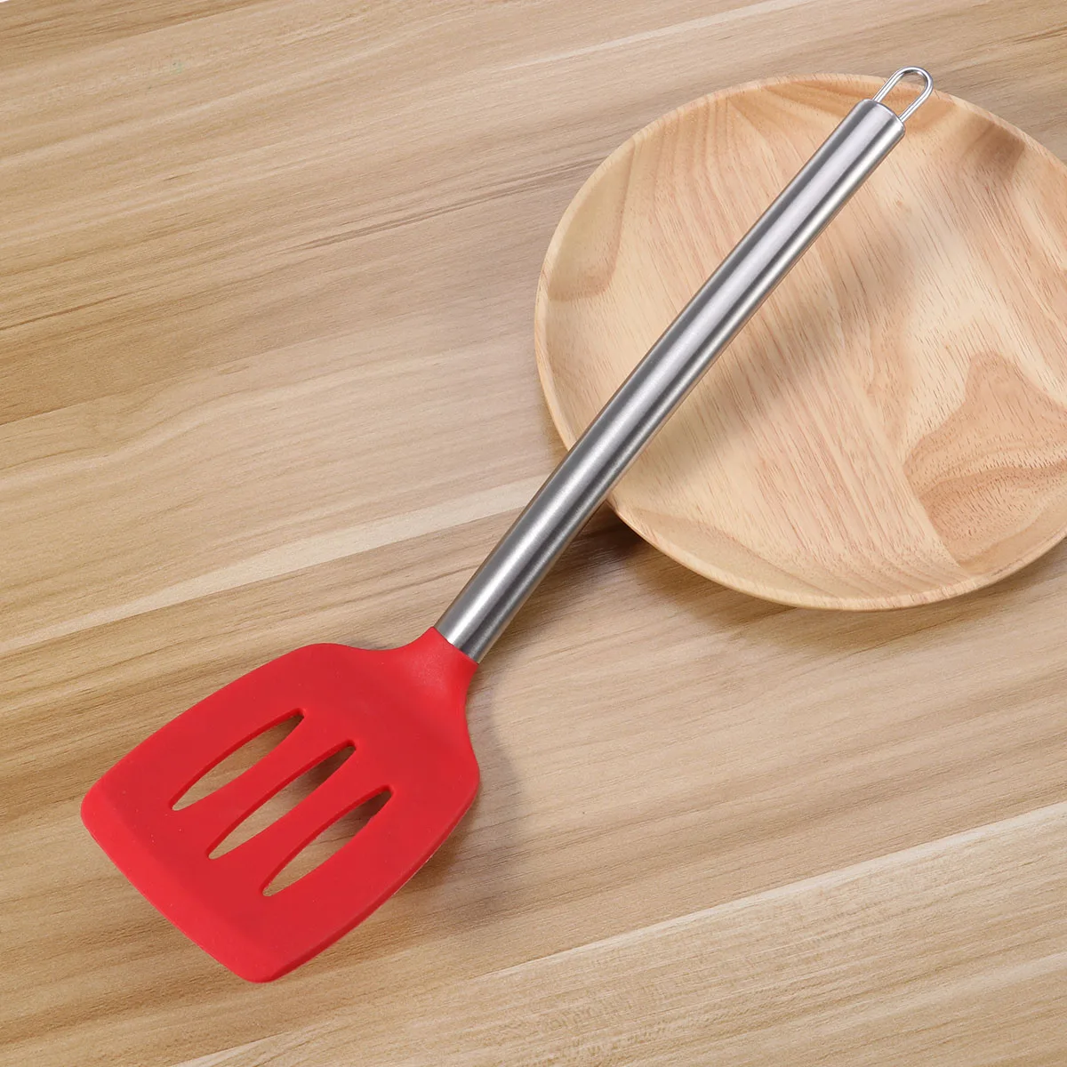 ROSENICE антипригарная термостойкая кухонная лопатка щелевая силиконовая Тернер с нержавеющей стальная длинная ручка(красная