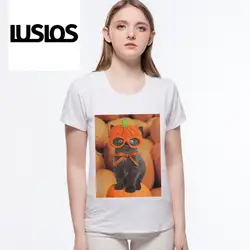 LUS Лос Творческий тыква Cat печати женский Летняя футболка Женские Новые поступления Большие размеры feminino Удобная футболка винтажные