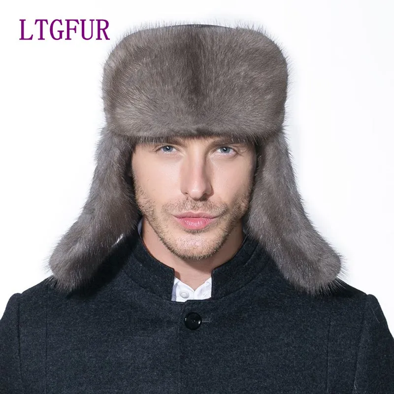 LTGFUR новые зимние норковые меховые наушники меховая шапка для мужчин 2017 теплая lei