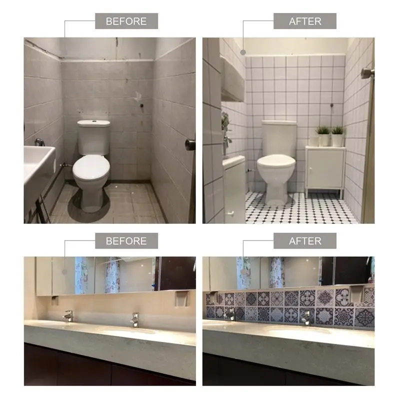 1Set/10Pcs PVC Self-adhesive Waterproof 3D Floor Stickers DIY Wall Sticker Decor Kitchen Bathroom Toilet Tile Wallpaper Decals