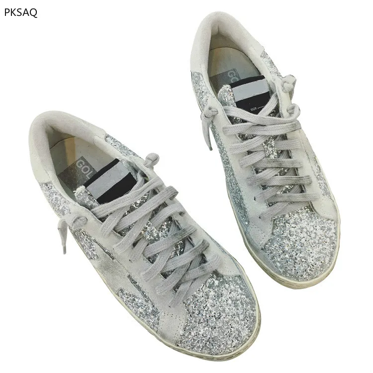 

Spring Women Old Stars Shoes Dirty Shoes Sequin Flat Casual Round Toe Girls Bling Fashion Party Shoes
