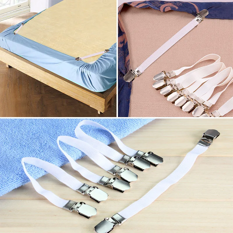 buy New 4pcs Grippers Bed Sheet Fasteners Clip Cover Elastic Straps Bedding Clips holders useful accessories Drop shipping For Home