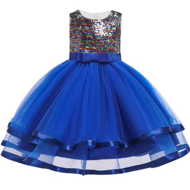 Girl Lace Dress Costumes for Girls Christmas Party Elegant Princess Dress Girl Wedding Dress Child Clothes 3- 10 Years - Цвет: blue