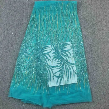 

2019 Latest African Guipure Lace Fabric with Embroidery French Net Lace Fabric Mesh Tulle black Cord Sequins Lace Fabric 030