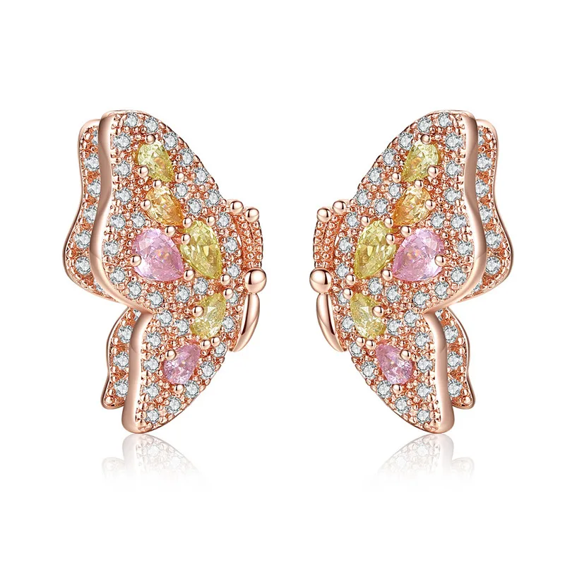 

Rose Gold Color Small Butterfly Stud Earrings Color Austrian Crystal Rhinestone Earring For Women Wedding Jewelry ZK40