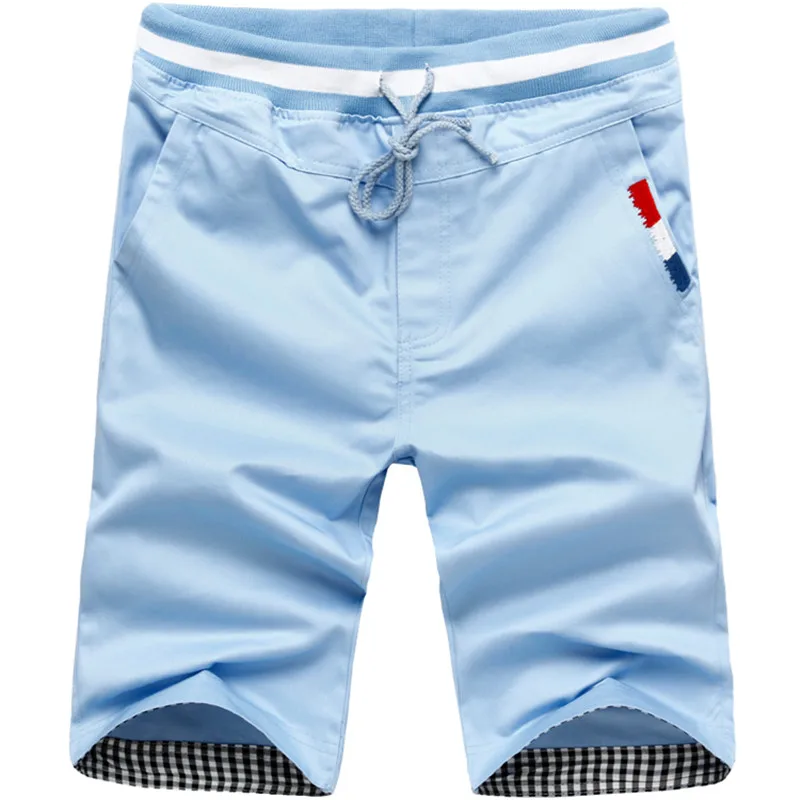 Летние мужские хлопковые удобные шорты мужские, большие размеры карманные повседневные пляжные шорты, шорты для поездок - Цвет: Небесно-голубой